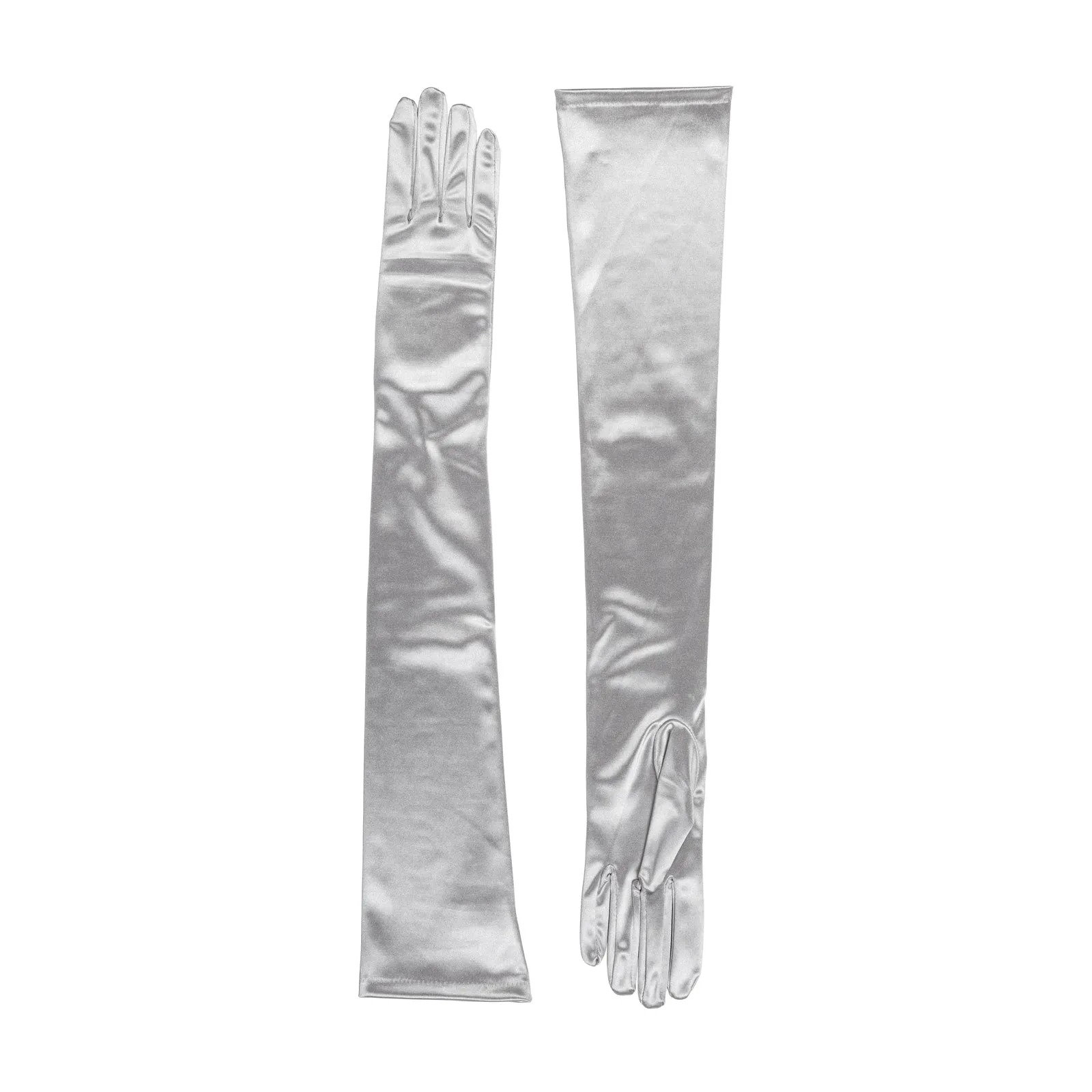 Dents Womens Long Opera Satin Gloves in Silver Grey