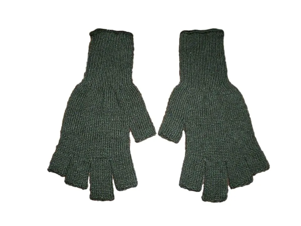 MILITARY D-3A  OPEN FINGER GLOVES OD GREEN FINGERLESS LINERS 85% WOOL 15% NYLON