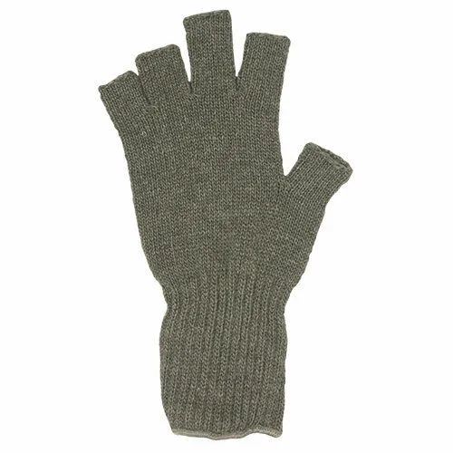 MILITARY D-3A  OPEN FINGER GLOVES OD GREEN FINGERLESS LINERS 85% WOOL 15% NYLON