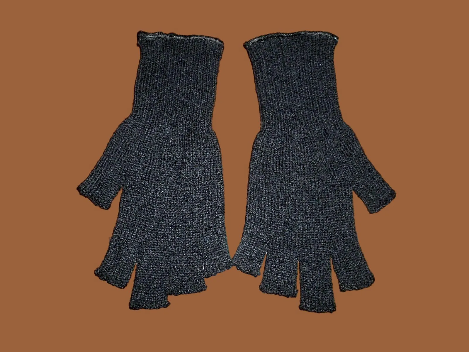 MILITARY OPEN FINGER GLOVES BLACK FINGERLESS D-3A STYLE 85% WOOL 15% NYLON