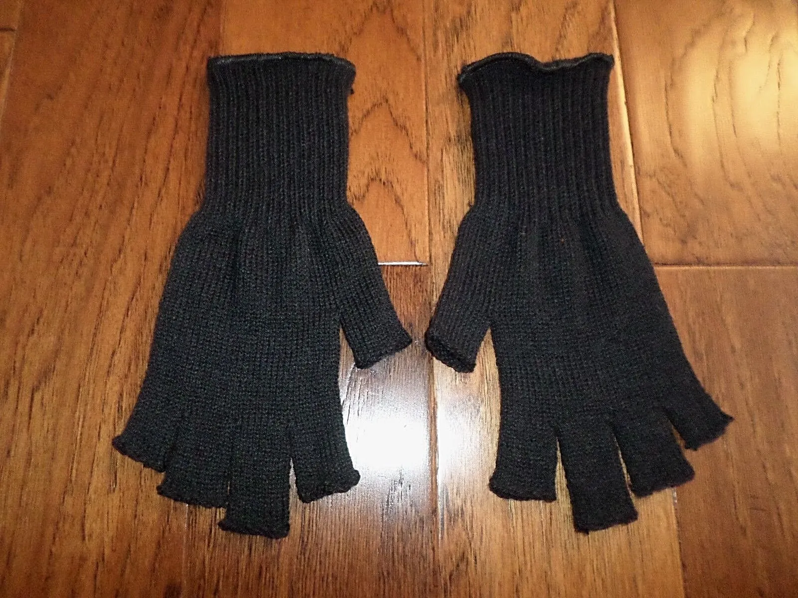 MILITARY OPEN FINGER GLOVES BLACK FINGERLESS D-3A STYLE 85% WOOL 15% NYLON